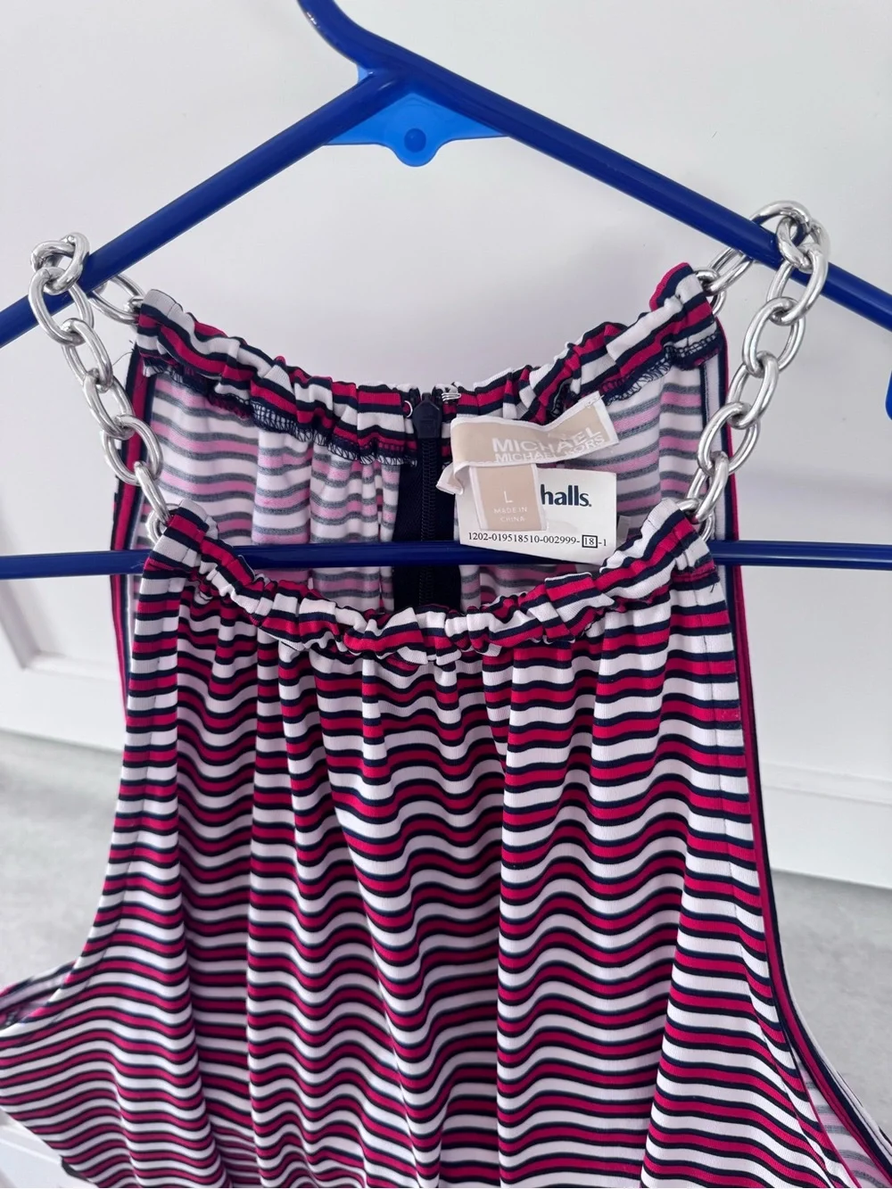 Michael Kors red White and Navy Striped Halter Tank